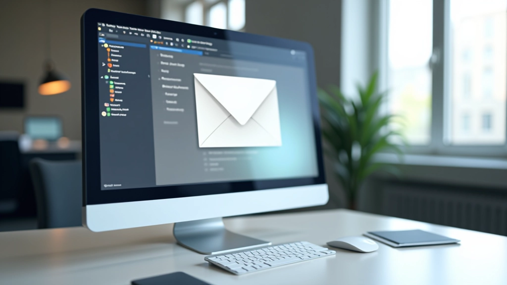 Computer-Monitor zeigt verdächtige E-Mail mit Phishing-Warnung, Arbeitsplatz mit Schreibtisch, Büro-Umgebung