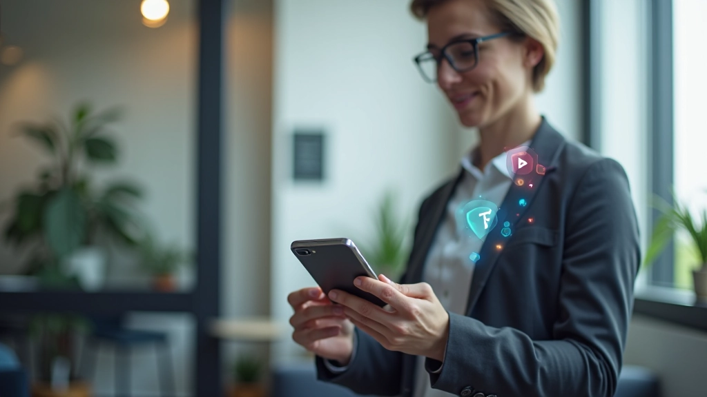 Person, die auf einem Smartphone verschiedene Banking-App-Symbole durchsucht, moderne Oberfläche mit Finanz-Icons
